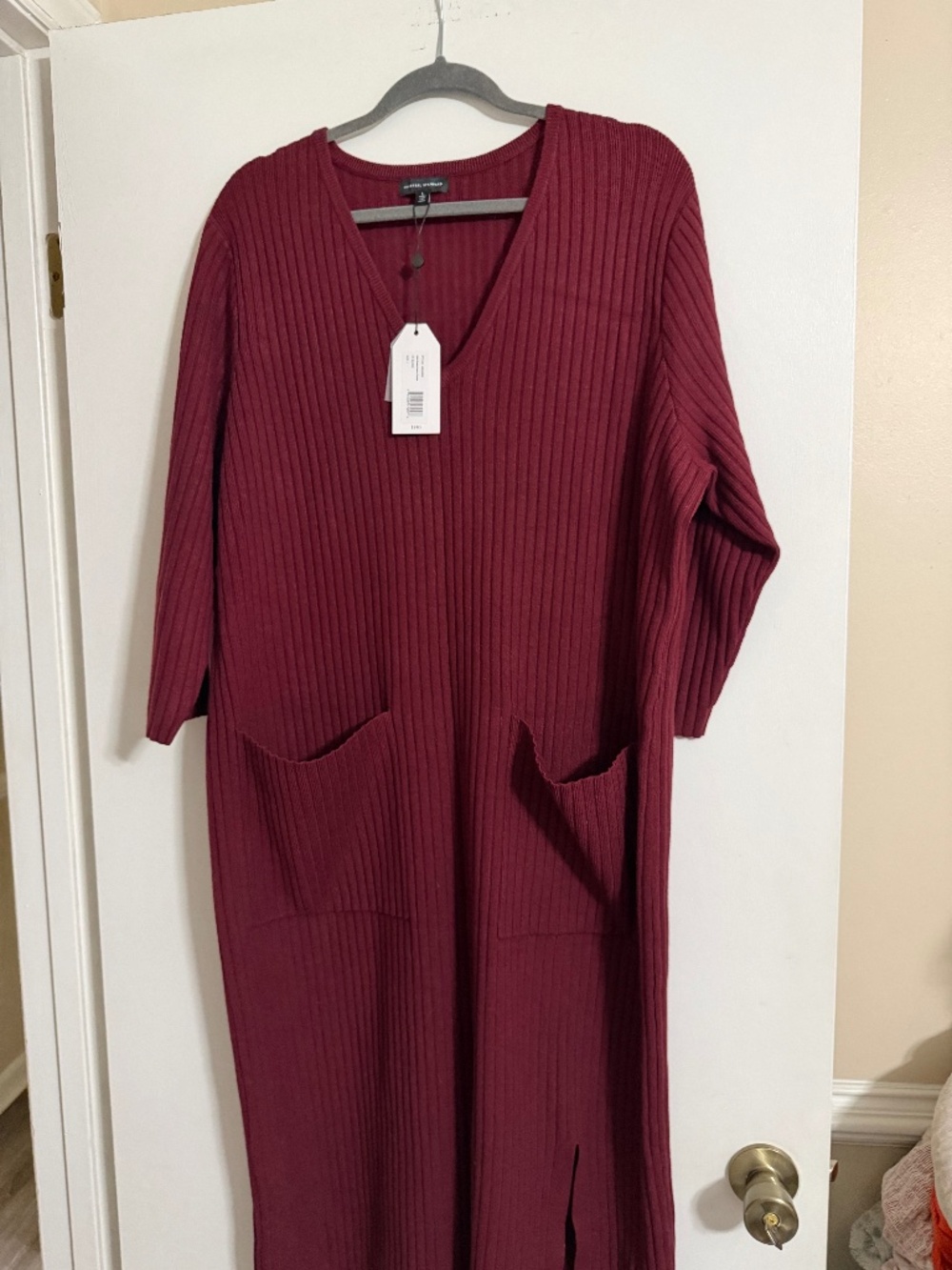 Universal Standard Helios Midi Ribbed Knit Sweater Dress w/ Pockets burgundy